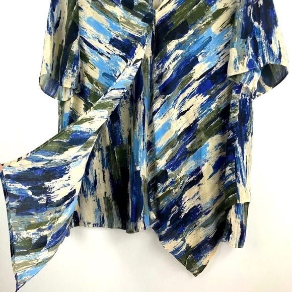 H by Halston colorful blue short-sleeve blouse- 16 - Picture 4 of 7